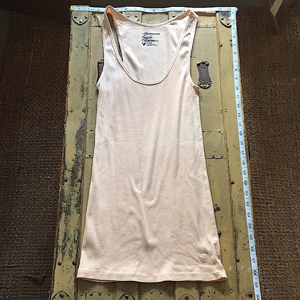 AMERICAN EAGLE 🍑 BLUSH STRETCH DISTRESSED BOHO BOYFRIEND RIB BODYCON TANK TOP M - Picture 2 of 6